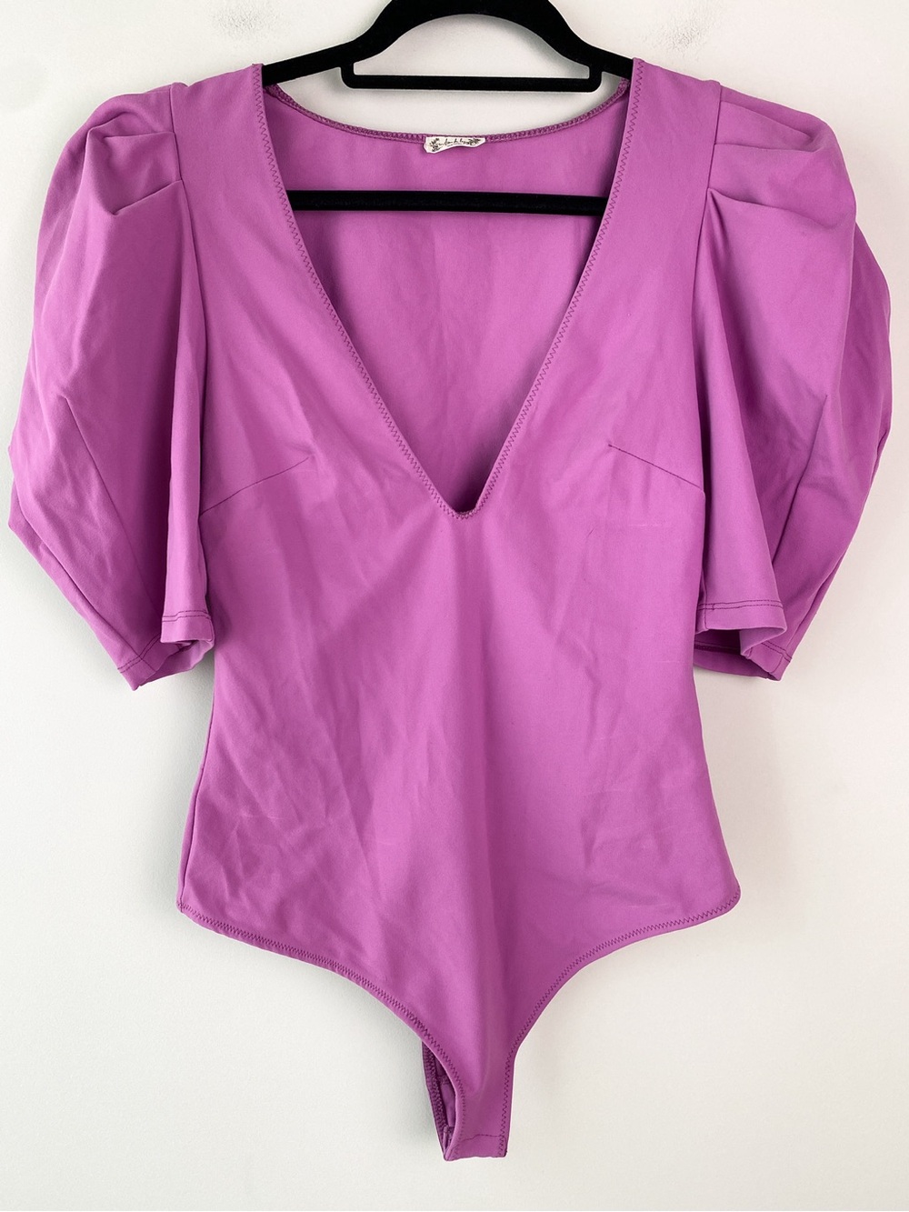 Free People Intimately Womens Va Va Voom Bodysuit S Fuchsia Puff Shoulder Chic
